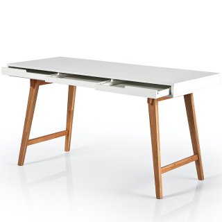 Bureau style scandinave FALCO blanc et bois 3 tiroirs